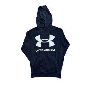 Under Armour Pullover Hoodie Small Black White Big Logo Loose Fit Sweatshirt